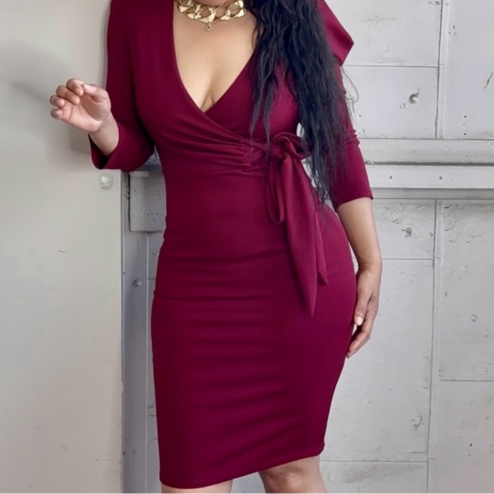 Fashion Nova Deep Red Sleeve Dress